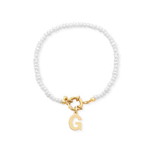 Carica l'immagine nel visualizzatore di Gallery, Bracciale Mediterraneo Donna con Perle e Iniziale in Argento 925 Dorato e Bianco