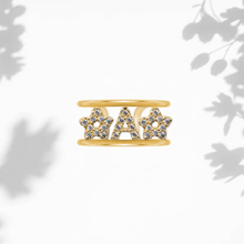 Carica l'immagine nel visualizzatore di Gallery, Anello Soulshine Dorato Personalizzato con Stelle e Iniziale in Argento 925 e Zirconi Regolabile
