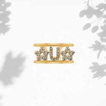 Carica l'immagine nel visualizzatore di Gallery, Anello Soulshine Dorato Personalizzato con Stelle e Iniziale in Argento 925 e Zirconi Regolabile