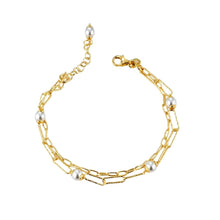 Carica l&#39;immagine nel visualizzatore di Gallery, Bracciale Oceano Donna Argento 925 doppia catena con Perle Swarovski dorato
