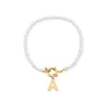Carica l'immagine nel visualizzatore di Gallery, Bracciale Mediterraneo Donna con Perle e Iniziale in Argento 925 Dorato e Bianco