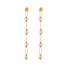 Carica l'immagine nel visualizzatore di Gallery, Orecchini Oceano lunghi con perle Swarovski Dorati